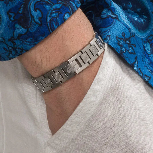 Bracelet Metropole "Lacoste" en Acier Noir et gris , Longueur Ajustable de 13 cm à 19 cm