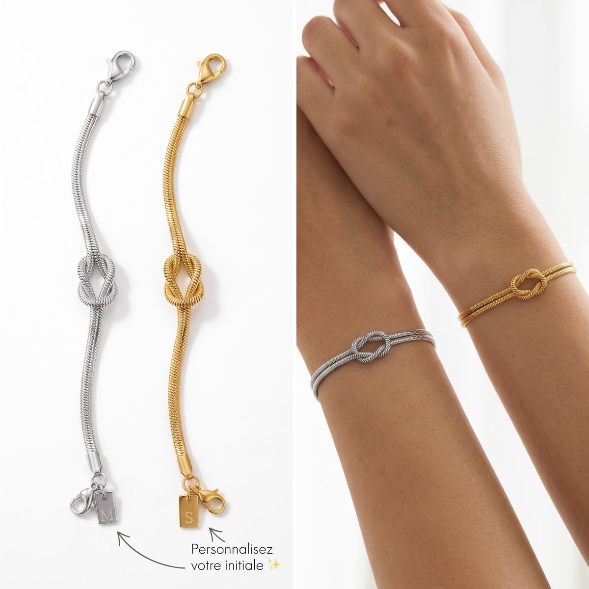 Pack Duo Bracelets Nœud Éternel - Initiales Personnalisées