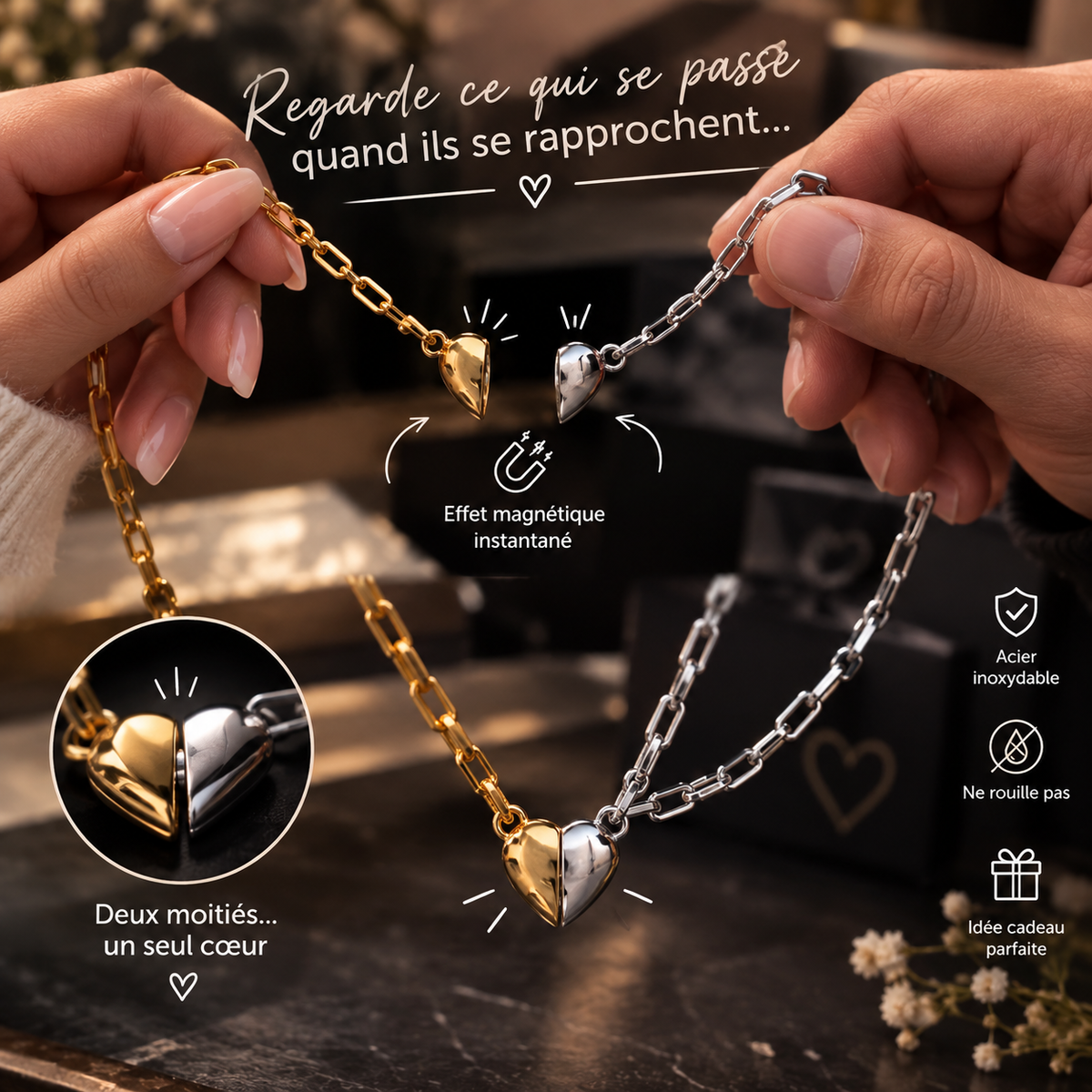 Duo Bracelets Magnétiques « Âmes Sœurs » — Acier Inoxydable