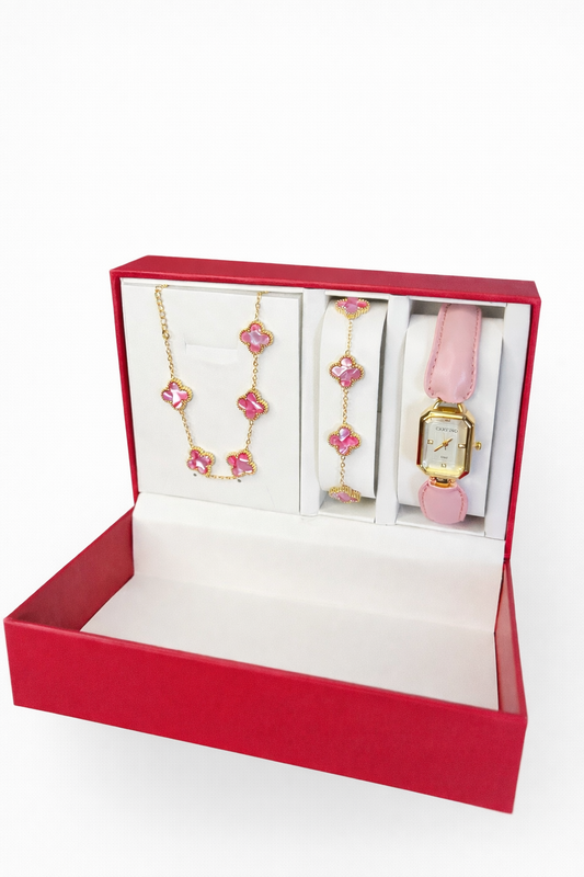 ✨ Coffret Élégance – Pack 3 Pièces ⌚💎 (Montre + Bracelet + Collier) 💖🎁