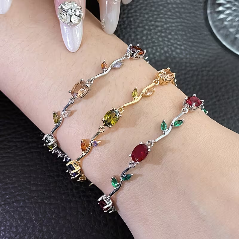 Bracelet Tulip ✨ – Élégance en Plaqué Or 💛 & Pierres Colorées 💎
